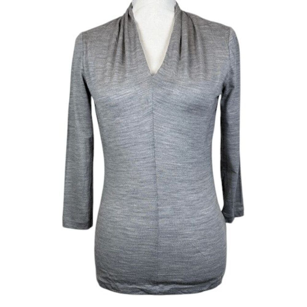 Lafayette 148‎ Wool Elastane Blend Gray 3/4 Sleeve V-Neck Women's Top Size Small